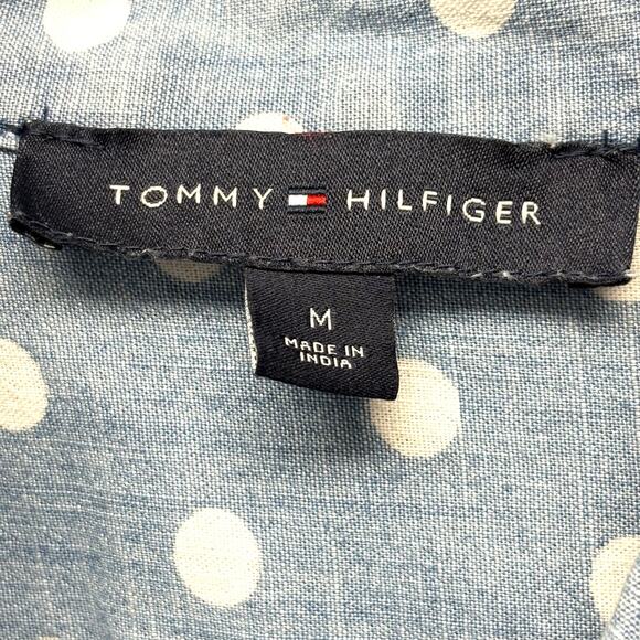 Tommy Hilfiger Blue 100% Cotton Chambray Blouse Button Up Tab Sleeve Womens M - Picture 3 of 7